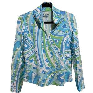 IBKUL ICIKULS Golf‎ Women Medium Mesh Sleeve Zip Teal White Top